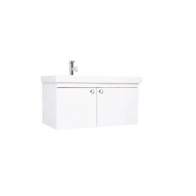 Pack Lavabo VISTA blanc 80x43 cm avec meuble blanc brillent 2 portes et Poignée rond chromé