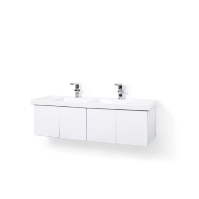 Pack lavabo double VISTA blanc 140x43 cm avec meuble blanc AGT 4 portes push