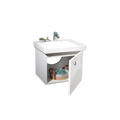 Pack Lavabo VISTA blanc 50x43 cm avec meuble blanc brillant 1 porte et Poignée rond chromé
