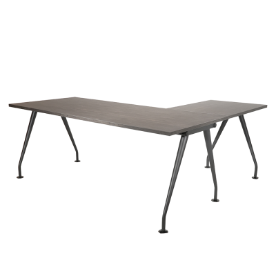 Bureau droit avec retour C&C 180x80+80x60 cm structure antracite/ plateau rebab