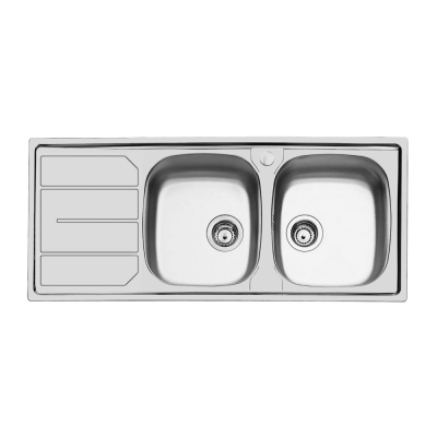 Evier inox S1000 2 cuves droite 1 égouttoir vidage 3,5 - 116x50 cm