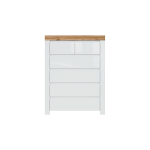 Commode HOLTEN blanc/ chêne wotan/ blanc brillant 6 tiroirs 98,5x129,5x42 cm