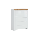 Commode HOLTEN blanc/ chêne wotan/ blanc brillant 6 tiroirs 98,5x129,5x42 cm