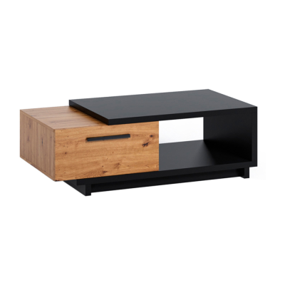 Table basse INES chêne artisanal/ noir mat 2 tiroirs 90x60x40 cm
