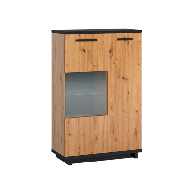 Armoire vitrée INES chêne artisanal/ noir mat 2 portes 90x140x40 cm