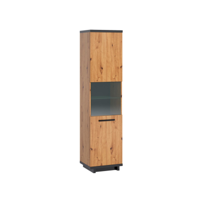 Armoire vitrée INES chêne artisanal/ noir mat 1 porte 50,5x200x40 cm