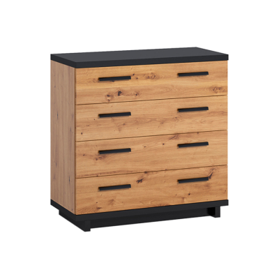 Commode INES chêne artisanal/ noir mat 4 tiroirs 90x90x40 cm