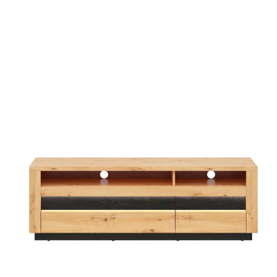 Meuble TV OSTIA chêne rustique/ chêne noir 2 tiroirs 161x53,5x48 cm