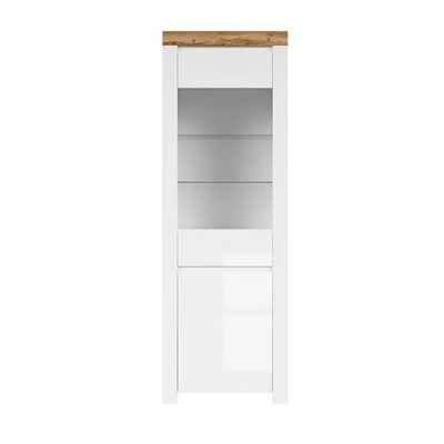 Armoire vitrée HOLTEN blanc/ chêne wotan/ blanc brillant 2 portes 68x203,5x42 cm