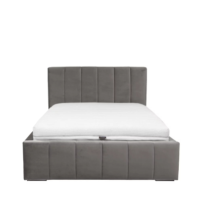 Lit tapissé ALLOS gris RAIN 31 140x200 cm avec sommier coffre (Traverses incluses)