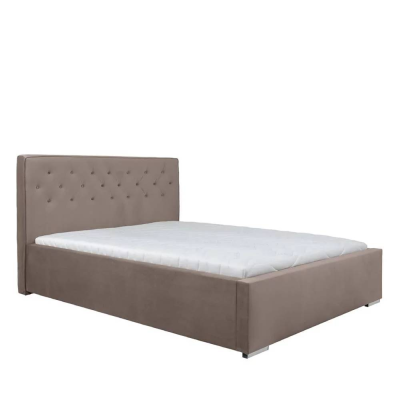 Lit tapissé GRANDA beige BLUVEL 40 160x200 cm avec sommier coffre (Traverses incluses)