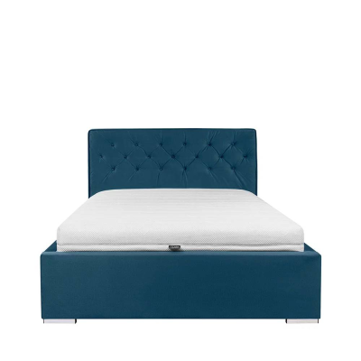 Lit tapissé GRANDA bleu MONOLI 77 140x200 cm avec sommier coffre (Traverses incluses)