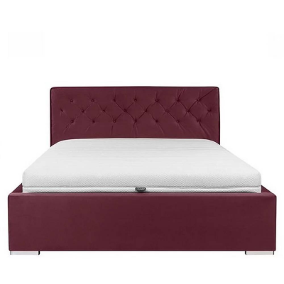 Lit tapisse GRANDA bordeaux MONOLI 69 160x200 cm avec sommier coffre (Traverses incluses)