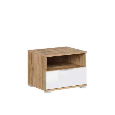 Table de nuit ZELE chêne wotan/ blanc brillant 1 tiroir 50x38,5x41 cm