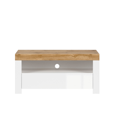 Meuble TV HOLTEN blanc/ chêne wotan/ blanc brillant 1 tiroir 106x50,5x42 cm
