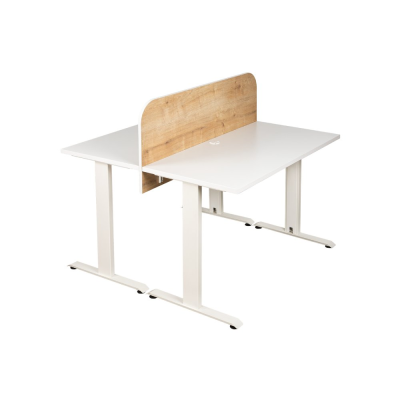 Bureau bench KYRA 120x120 cm structure blanc/ plateaux blanc/ sép. safir