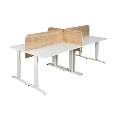 Bureau bench KYRA 120x240 cm structure blanc/ plateaux blanc/ sép. safir