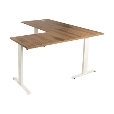 Bureau droit avec retour KYRA 180x80+80x60 cm structure blanc/ plateau bois UD - passe câble inclus