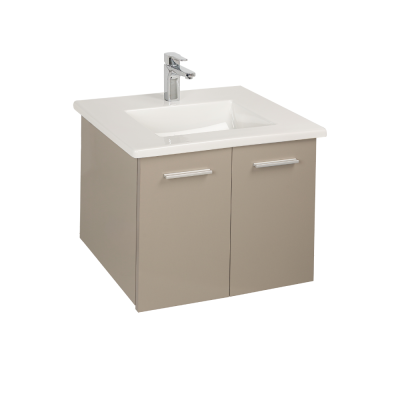 Pack Lavabo PALM blanc 65x45 cm avec meuble Gris brillant 2 portes sans poignée