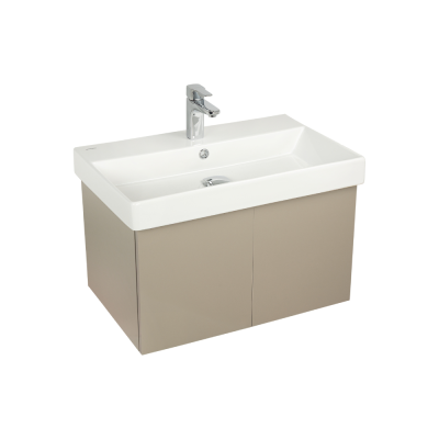 Pack Lavabo NOVELDA PLUS blanc 70X45 cm avec meuble grège brillant 2 portes push