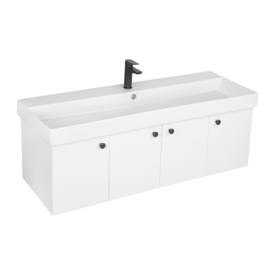 Pack Lavabo NOVELDA PLUS 120X45 avec meuble deep white dos droit Leva 4 portes
