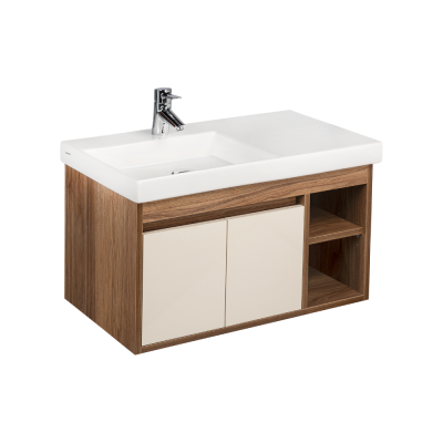 Pack lavabo VISTA blanc 80x43 cm avec meuble bois hazar brillant 2 portes 1 niche