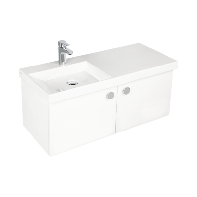 Pack lavabo VISTA Blanc 80x43 avec meuble deep white 2 portes poignée chromée
