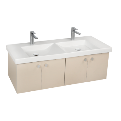 Pack lavabo VISTA 120x43 cm avec meuble beige mat 4 portes poignées chromées