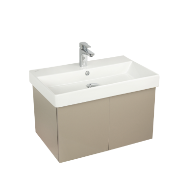 Pack Lavabo NOVELDA PLUS blanc 60X45 cm avec meuble gris brillant 2 portes push