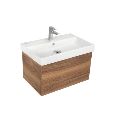 Pack Lavabo NOVELDA PLUS blanc 70X45 cm avec meuble bois brillant 2 portes push