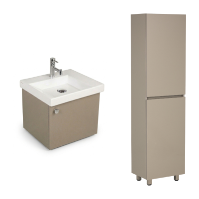 Pack Lavabo VISTA blanc 50x43 gris brillant 1 porte poignée chromée et armoire stora 170x45x30 cm