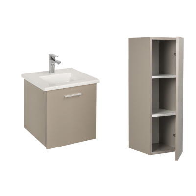 Pack Lavabo PALM blanc 50x40 cm avec meuble Gris brillant 1 porte sans poignée armoire STYLE 90x30x35 cm