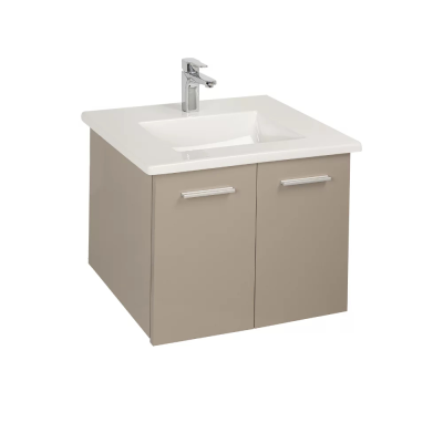 Pack Lavabo PALM blanc 80x50 cm avec meuble Gris brillant 2 portes sans poignée