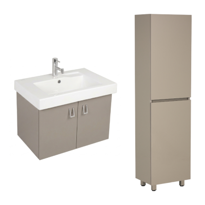 Pack lavabo LINHA 80x45 avec meuble gris brillant dos droit 2 portes et armoire STORA 170x45x30 cm