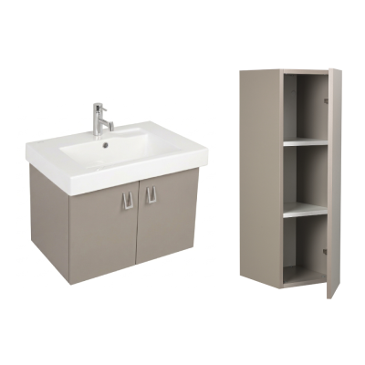 Pack lavabo LINHA 90x45 avec meuble gris brillant dos droit 2 portes et armoire STYLE 90x30x35 cm