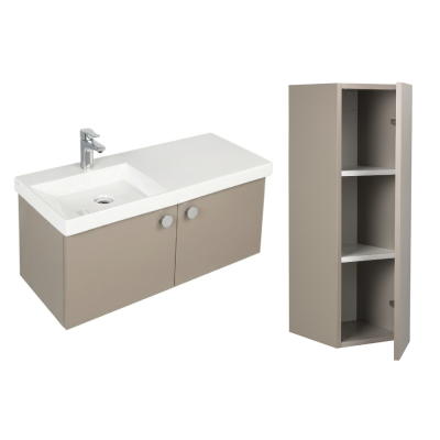 Pack Lavabo VISTA blanc 100x43 cm avec meuble gris brillant 2 portes poignées chromées armoire STYLE 90x30x35 cm