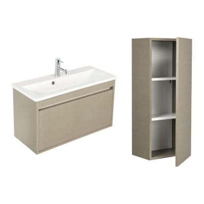 Pack vasque semi encastré LOOK blanc 63x36 cm avec meuble décor yaprak 1 tiroir encastré sans poignée et armoire STYLE 94x40x25 cm