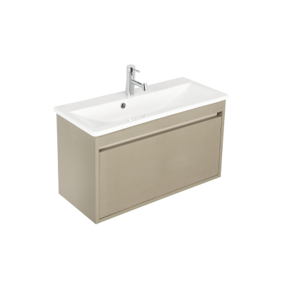 Pack vasque semi encastré LOOK blanc 63x36 cm avec meuble décor yaprak 1 tiroir encastré sans poignée