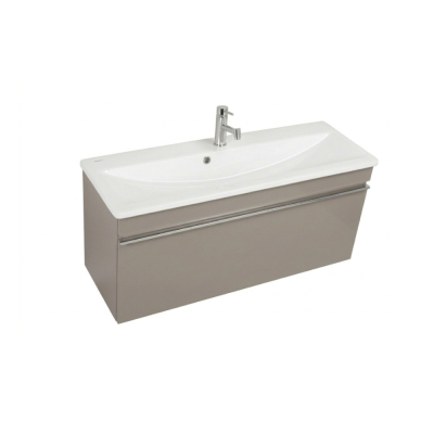 Pack Vasque semi encastré LOOK blanc 63x36 cm avec meuble gris brillant 1 tiroir sans poignée