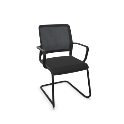 Siège de conférence XILIUM Noir avec piètement luge et accoudoirs fixes fermés intégrés