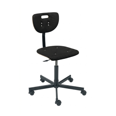 Tabouret réglable WEREK en bois multiplis Noir à roulettes, avec dossier et poignée integrés