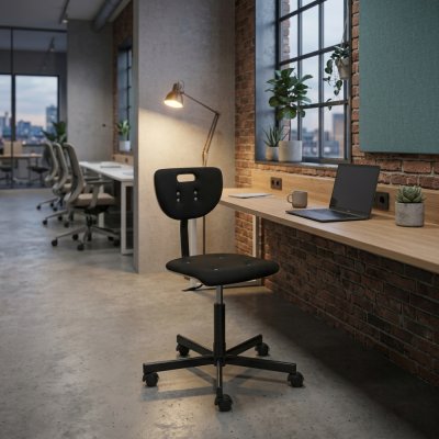 Tabouret réglable WEREK en bois multiplis Noir à roulettes, avec dossier et poignée integrés