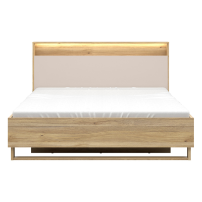 Lit DALVA chêne mauvella/cachemire 160x200 cm avec sommier coffre et rangement