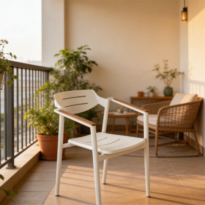 Chaise en aluminium BELLOR Blanc/ Teak