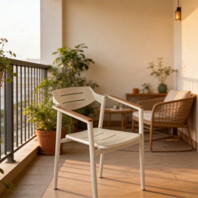 Chaise en aluminium BELLOR Champagne/ Teak