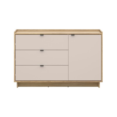 Commode DALVA chêne mauvella/cachemire 1 porte 3 tiroirs 134x86x42 cm