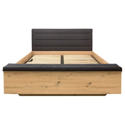 Lit tapissé OSTIA chêne rustique/ noir SOLAR 99 160x200 cm avec sommier coffre et rangement