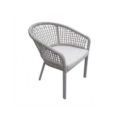 Chaise BROOK aluminium gris, dossier et accoudoirs tressés, coussin d’assise inclus