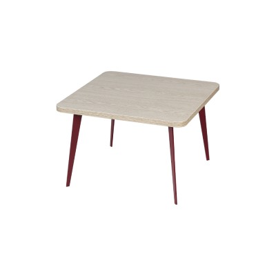 Table basse carrée bord arrondis TETI 60X60- H37cm structure rouge/ plateau chêne perla