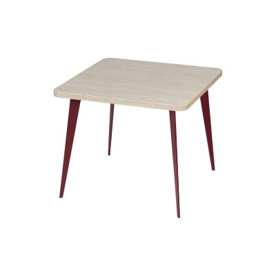 Table basse carrée bord arrondis TETI 60X60- H48cm structure rouge/ plateau chêne perla